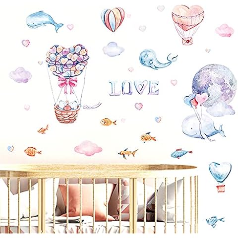 Home Decoration Wall Stickers,Cartoon Dream Whale Hot Air Balloon Children Room Early Education Decoration,Adhesive and Removable Baby Nursery Playroom Wall Decor Cover