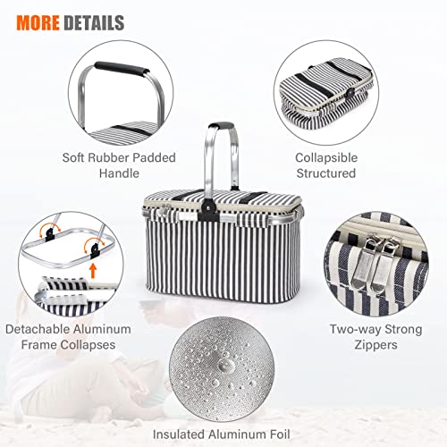 Happypicnic Insulated Picnic Baskets, 26L Cooler Bag, Shopping Basket, Collapsible Picnic Cooler With Aluminium Handle For Food, Camping, Work Or Outdoor Hiking #TOP7
