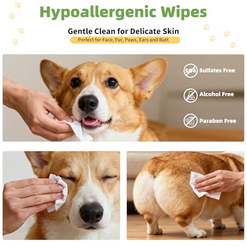 200Pcs Pet Wet Wipes, Hypoallergenic, Cleaning and Hydrating, for Full Body, Eye Wipes, Ear Wipes, bum & paw, Fragrance Free, Dog Grooming Wipes - Image 5