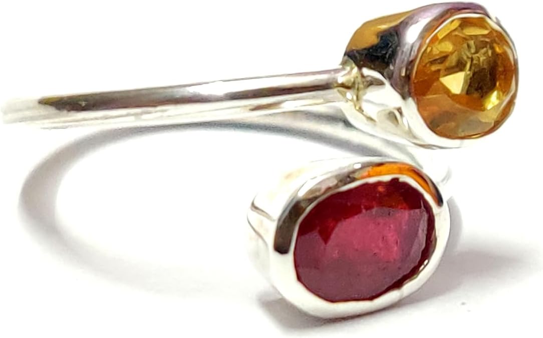 Silver Citrine Ruby Birthstone Ring Natural Citrine Ruby Twist Ring November Birthstone Ring July Birthstone Ring 5x7 mm Oval Ruby Ring (9)