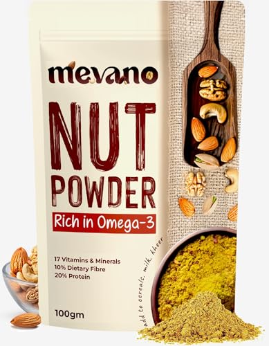 Image of Mevano Nuts Powder for Kids, Rich in Omega-3, 100g | NO Added Sugar | Badam, Walnut, Cashew, Pista - Dry Fruits powder for Kids | 20% Protein, 17 Vitamins & Minerals, 10% Fibre