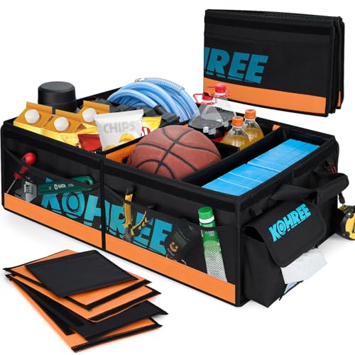 Kohree Car Trunk Organizer for SUV, 81L Collapsible Trunk Storage Organization Bag with Lid, Multi Compartment Container Box for Car Accessories/Jeep/Sedan, Orange