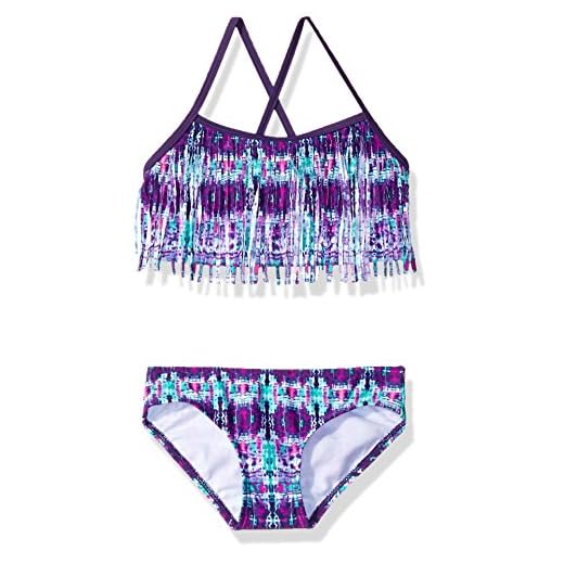 Kanu Surf Girls' Kelly Beach Sport Fringe 2-Piece Bikini Swimsuit, Kayla Purple Tie-Dye, 12