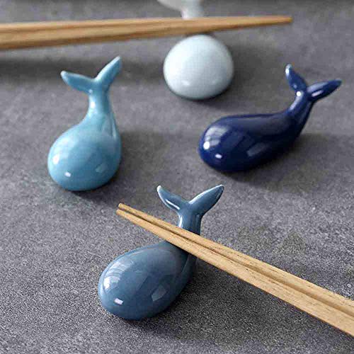 Oryougo Set Of 4 Blue Whale Ceramic Chopstick Holder Creative Animal Chopstick Rest Spoon Fork Knife Rack Table Decors #TOP4