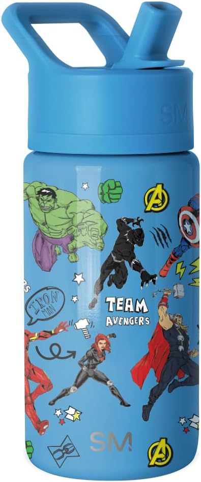 Simple Modern Kids Summit Water Bottle with Straw Lid | Marvel Avengers 14oz Stainless Steel Cup Insulated Tumbler for Boys, School | Avengers Heroes
