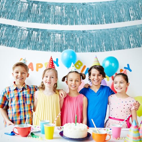 Image of 5 Pack 10 Feet Fringe Garland Foil Fringe Garland Blue Parade Float Fringe Metallic Streamers Tinsel Banner for Birthday Party Decor St Patrick Halloween Christmas Decoration (Blue)