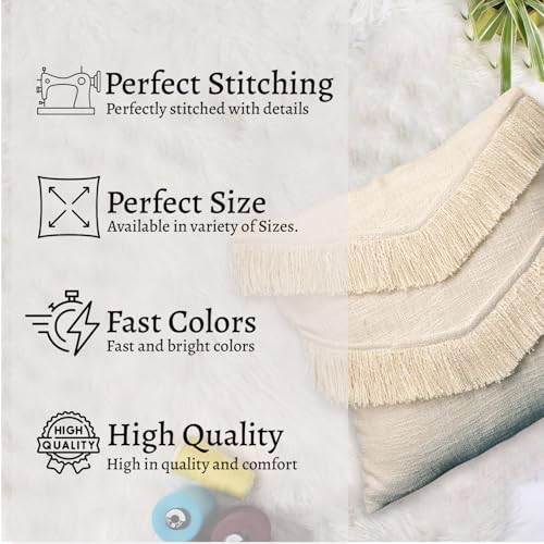 Image of Cotton Cushion Covers 18 inch x 18 inch | Boho Shaggy Square Decorative Cushion Cover for Bedroom | Hand Made Boho Throw Pillow Cover for Sofa (Set of 1, 18 * 18)