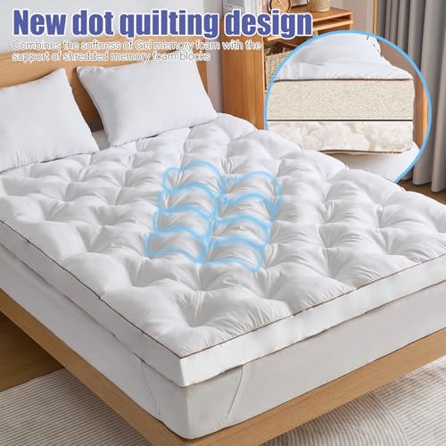 Image of WhatsBedding 4 Inch Memory Foam Mattress Topper Twin Size for Back Pain Relief, Filled with Breathable Gel Memory Foam, Supportive Pillow Top Mattress Topper