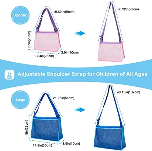 JOTO Seashell Beach Mesh Bags Kids Shell Collecting Shelling Bag, Sand Toys Totes Sea Shells Holder for Adults with Zipper Adjustable Straps- 4 Pack,Pure Colors