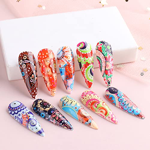 Holographic Nail Foil Transfer Stickers Decals, Colorful Bohemian Nail Polish Sheets Sky Starry Paper Transfer Foils Flower Nails Supplies For Nail Transfer Glue Women Manicure Nail Film Decorations #TOP4