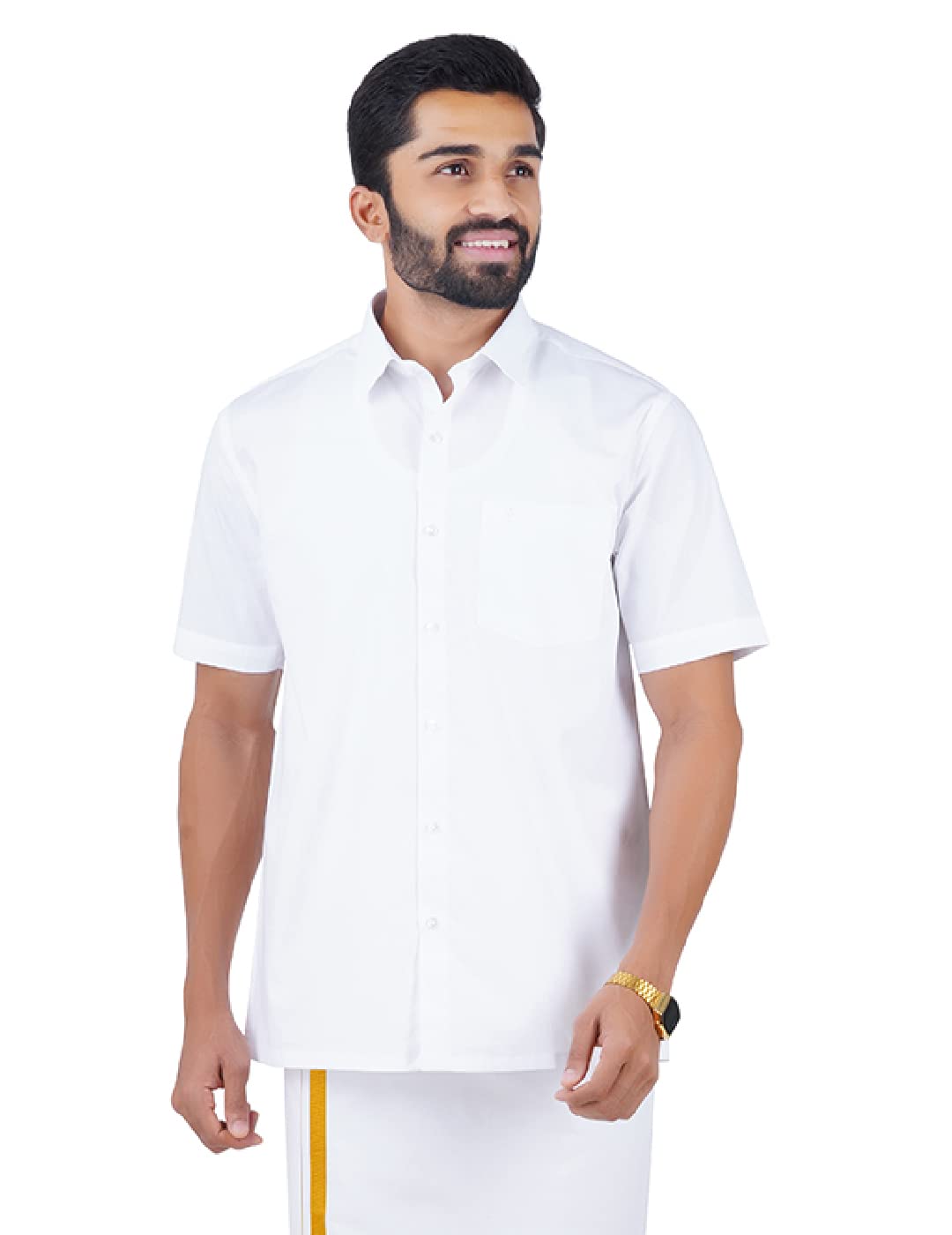 Men White Cotton Rich Half Sleeve Collared Classic Shirt-image-6