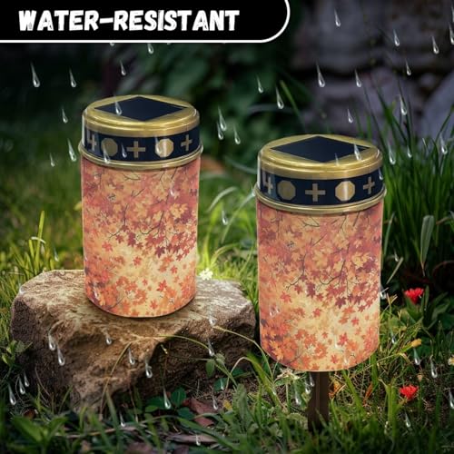 Image of Maple Leaf Light for Prayer Cemetery Solar Lights for Grave Cemetery Fall Decor Candle Lamp Waterproof Solar Power Light Eternal Lights 2 Pcs