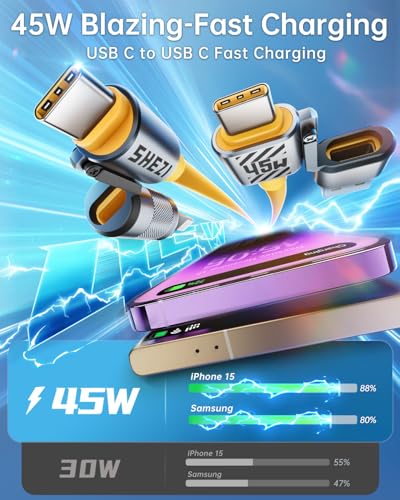 Image of 4 in 1 USB C Cable 45W 5FT Fast Charging & Data Transfer, Thicker Silicone Multi Charger Cord for iPhone iPad Charger Wire Combo with L /Type C /USB A for iPhone 16 /15 /Macbook (Yellow)