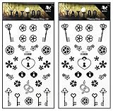 Tattoos 2 Sheets SunFlower key Black Temporary Tattoos Stickers Fake Body Arm Chest Shoulder Tattoos for Teens Men Women