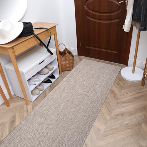 Alfombra de pasillo exterior e interior tejido plano resistente SION beige 70x110 3