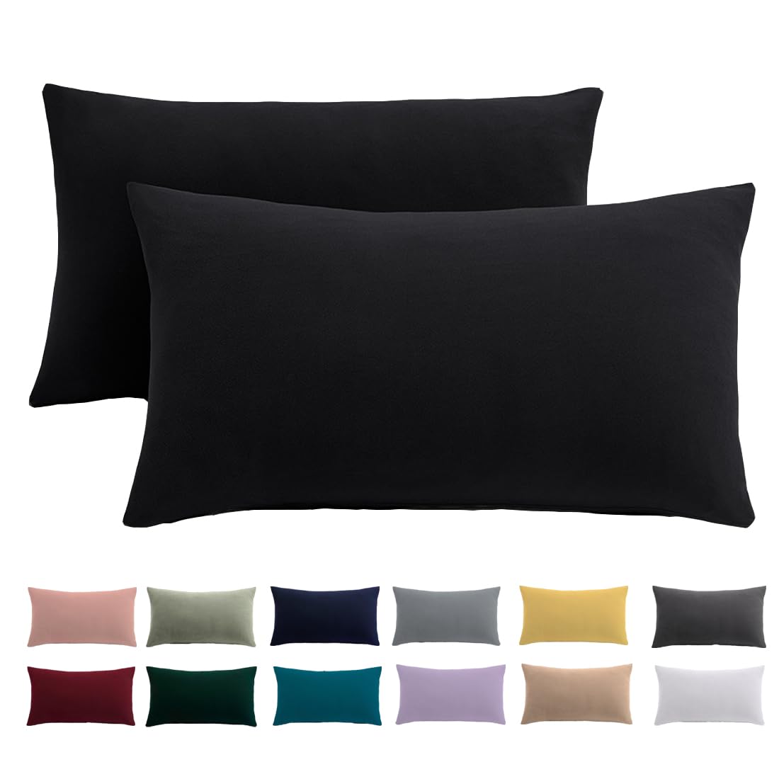 Kissenbezug 40 x 80 2er Set - Kopfkissenbezug 40x80 Schwarz Für Kissen 100% Mikrofaser Kissenhülle Bügelfrei & Knitterfrei mit Reißverschluss