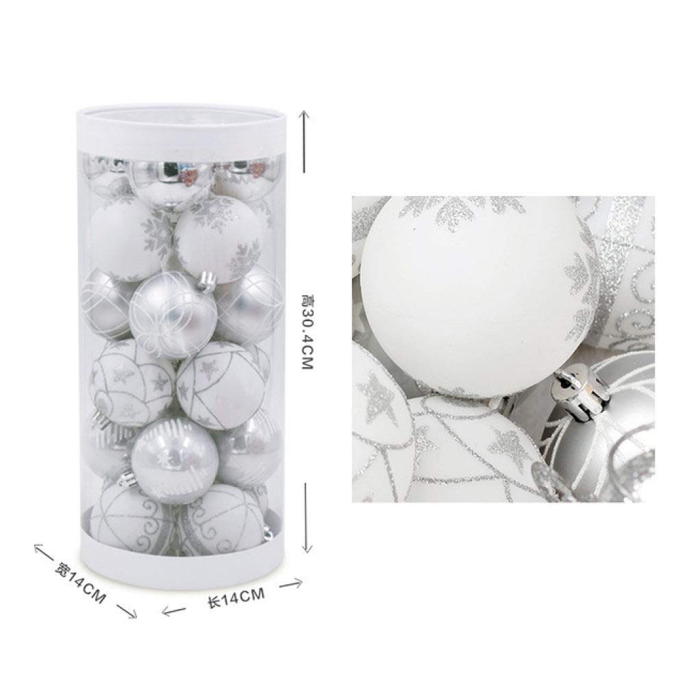 décoration de Noël 24pcs Boules de Noël 6cm Ornements décorations d'arbre de Noël incassables Grande Boule de Boule en PVC Suspendue pour la fête à la Maison de Noël, Argent, 6cm