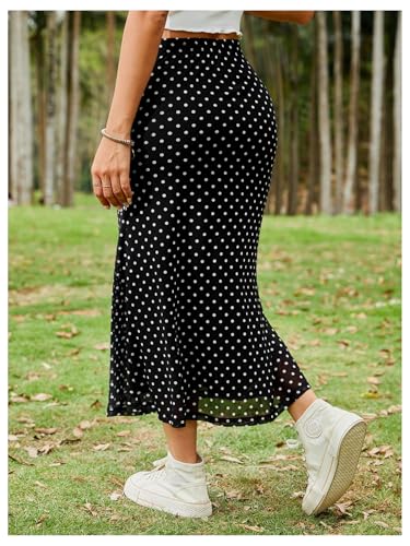 Milumia Women's Polka Dots Midi Skirt Fishtail Mesh Long Skirts3