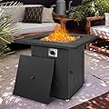 BRIGHTORIA 28'' Propane Fire Pit Table, 50,000 BTU Outdoor Steel Fire Table with Lid and Lava Rock, 2 in 1 Square Gas Firepit Table for Outside Patio Deck Garden Gatherings, Gray