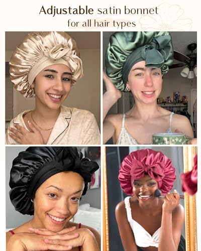 Image of YANIBEST Adjustable Silk Bonnet for Sleeping Women Double Layer Satin Bonnet Reduce Friction Prevent Frizz Curly Hair