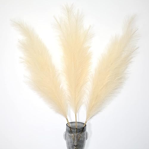 KitWinner Hierba sintética de las pampas, 3 tallos grandes, decoración de hierba artificial de las pampas, hierba pomposa alta para jarrón de suelo,