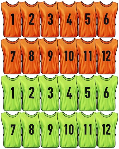 Yahenda 24 Pcs Sports Pinnies Soccer Scrimmage Practice Vests Numbered Soccer Team Pennies with Belt...