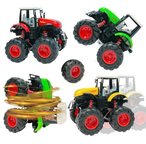 Image of Amitasha Tractor Toy Friction Power Die-Cast for Kids 3-12 Years 4WD Push n Go Mini Monster Truck 360 Flip Metal Vehicle 4 Wheel Drive Stunt Cars Pack of 1