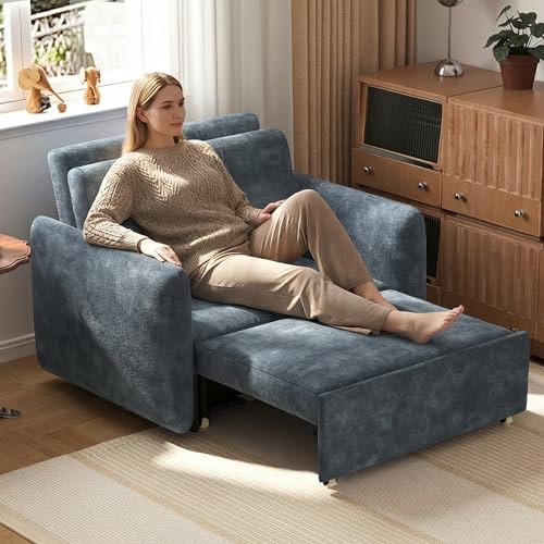 Guyii Sofá cama extensible de 1 plaza, sofá cama con función rodante, sofá individual que ahorra espacio, sofá de tela con función de dormir para sala de estar, habitación de invitados, apartamento