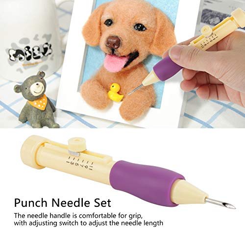 Image of Russian Poke Poke Needle Set, Embroidery Punch Needle with Changeable Poking Needle Head Embroidery Punch Pen for DIY Craft Sewing Embroidery Craft (Yellow and Gradient)
