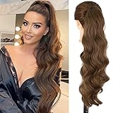 Ponytail Extension Braun Pferdeschwanz Haarteil Clip in Extensions Locken Kordelzug lang Haarverlängerunge Perücke Natürliches Haarteil Gewellt Afro zopf 60cm AL049H