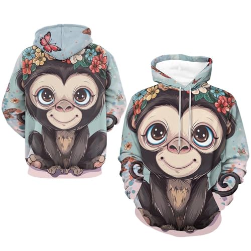 Sweat à capuche Papillon Singe pour homme et femme, hoodie à manches longues en taille S