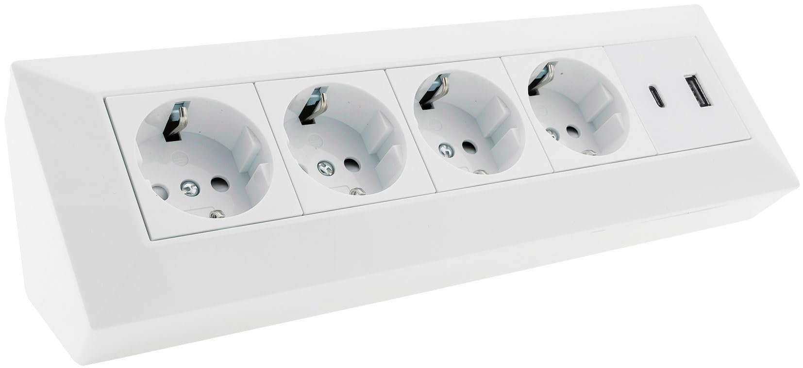 ChiliTec Bloc multiprise d'angle 4 prises avec USB-A USB-C PD pour bureau, cuisine, atelier, blanc