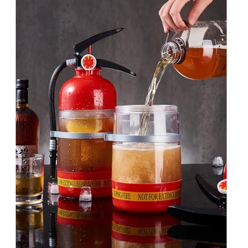 Exogio 2L Fass Bierspender Biertower Feuerlöscherform Getränkespender, Mini-Bierzapfanlage, Schnapsfass Weinfass Whiskyfass, Getränkespender für Bar, Geburtstagsfeier, Weihnachten