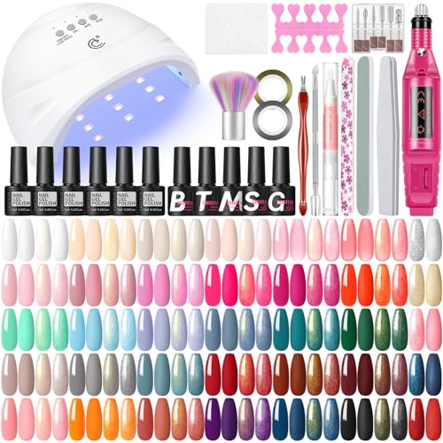 COSCELIA Kit Completo de Uñas de Gel con Lámpara de Uñas 40pcs Esmaltes de Uñas Semipermanentes y Glitter Top Coat Base Coat y Herramientas de Decoración Kit Cortador de Uñas Semipermanente
