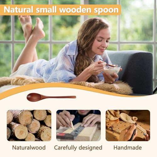 Image of 9 inch Korean Wooden Spoons for Eating, ADLORYEA 6 Pieces Small Wood Spoons