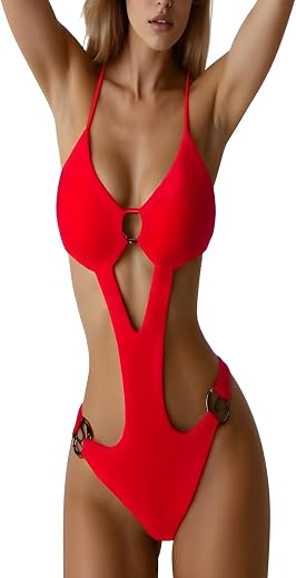 PookieeLuxe Women One Piece Swimsuit Hollow Out Monokini Cutout Swimwear Adjustable Spaghetti Strap Tummy Control High Wai...