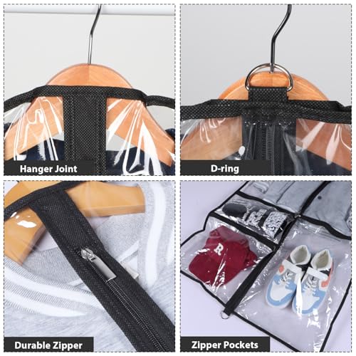 Zilink Kids Garment Bag for Dance 40” Dance Garment Bags for Dancers Cheer Uniform Garment Bag with 3 Clear Zipper Pockets，Set of 4 (Clear/Black)3