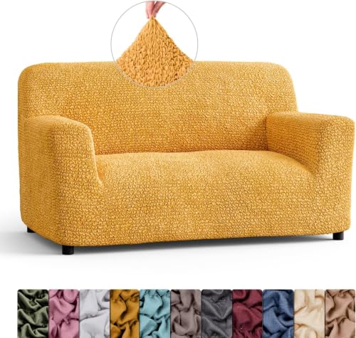 Image of Bellissima Sofa Covers - Premium Luxury Microfibra Plain Stretchable Sofa Cover Fully Covered Slipcover, Imported from Italy (OCHER, 2 Seater-US)
