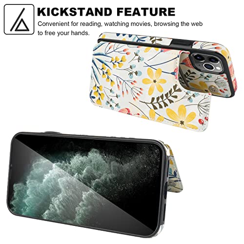 Haopinsh For Iphone 11 Pro Max Wallet Case With Card Holder, Floral Flower Pattern Back Flip Folio Pu Leather Kickstand Card Slots Case For Women Girls, Double Magnetic Clasp Shockproof Cover 6.5" #TOP4