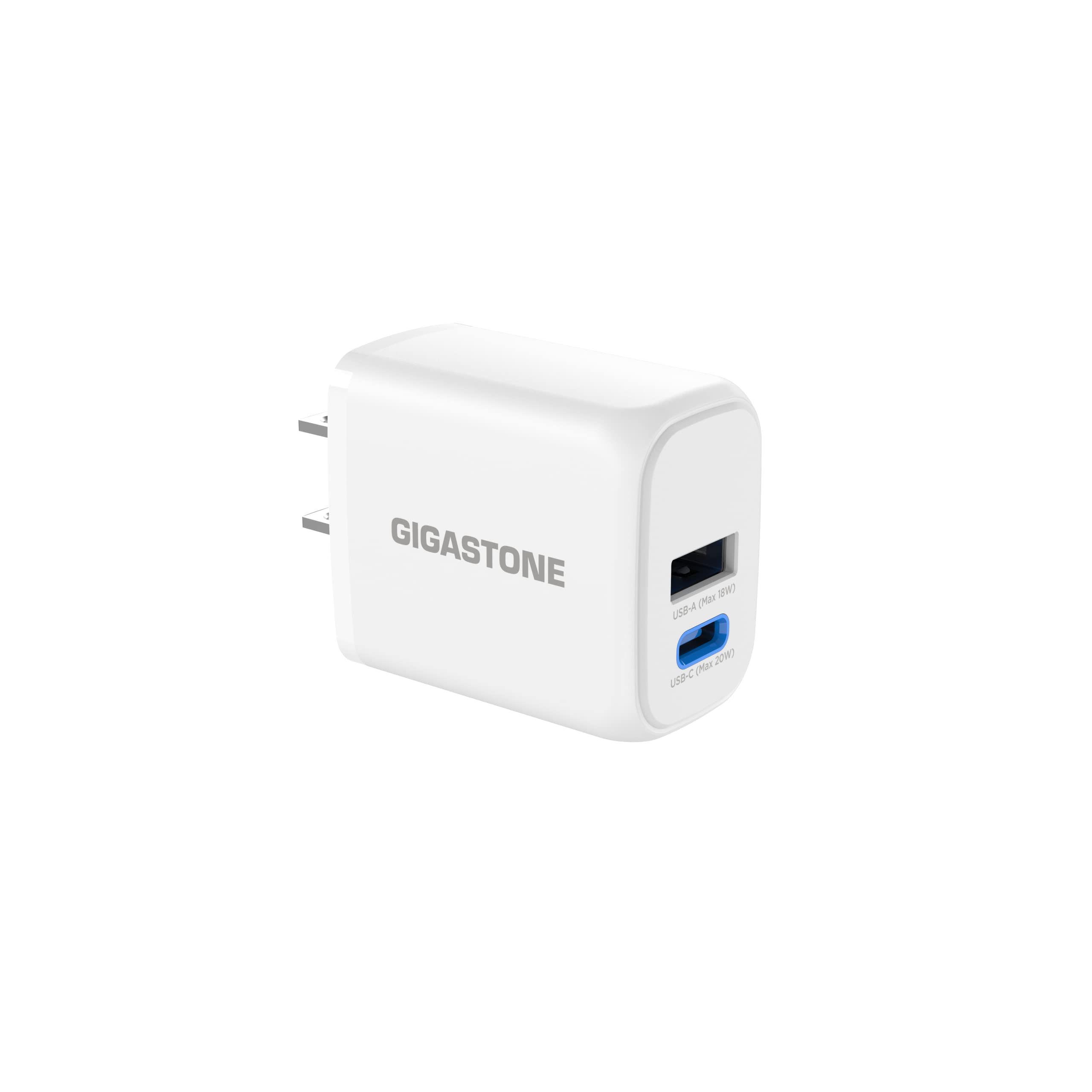 Gigastone 20W USB C USB A Dual Port Wall Charger Travel Charging Block Fast Charging Power Brick, Compatible with iPhone 16/15/14/13/12/11/X/8, Galaxy