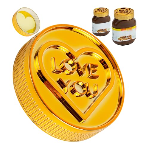 LOVE YOU Geschenkdeckel, passend für Nutella Glas ab 600 Gramm, goldener Deckel mit Platz innen für eine persönliche Nachricht, Nuss-Nougat Geburtstagsgeschenk für Familie und Freunde, Geschenkbox