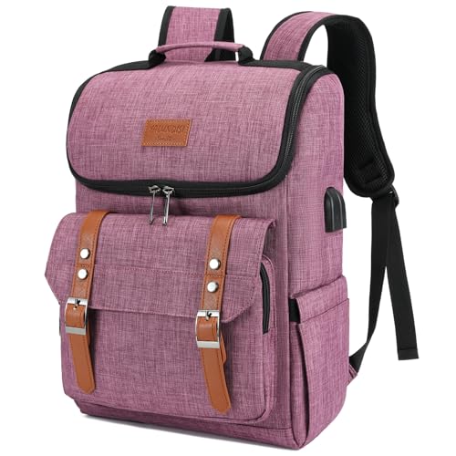 Image of YALUNDISI Vintage Backpack Travel Laptop Backpack with usb Charging Port for Women & Men College Backpack Fits 15.6 Inch Laptop Purple Brown