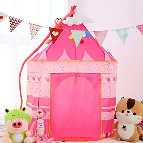 JueYan Tente de Jeu pour Enfants, Château de Princesse pour Fille, Maison de Jeu avec Rideau Intérieure et Extérieur, Teepee Pliable Play House Portatif, Cadeau pour Enfants, Rose