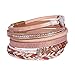 P Ammy Fashion® Layer Braid Leather Wrap Bracelet for women Retro Cuff Crystal Stone Bracelets with Magnetic Clasp