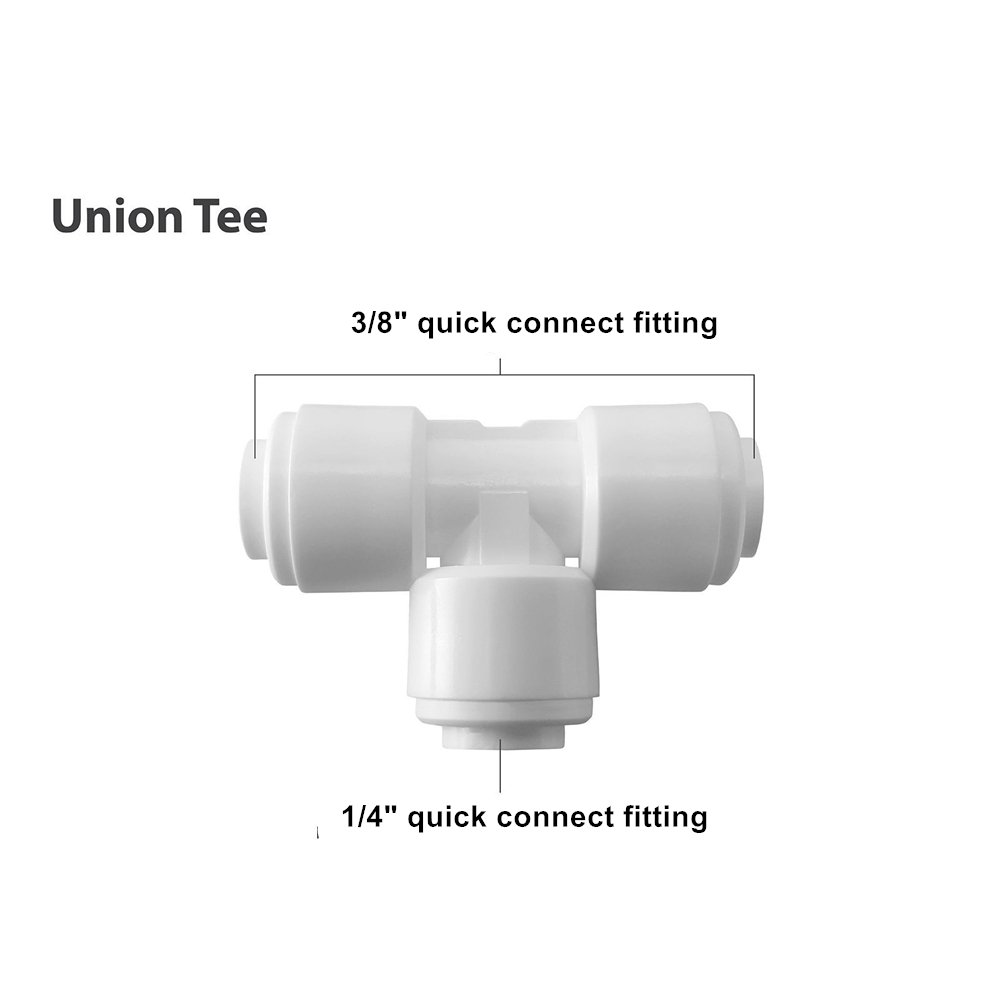 PureSecPureSec Union Tee Connector 1/4-inch to 3/8 inch Tube OD Use Push to Connect Plastic Quick Fittings for water purification&RO System (5, 3/8" Tube O.D.X1/4" Tube O.D.X3/8" Tube O.D.)
