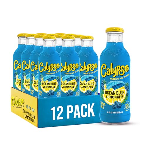 Calypso Lemonade, Ocean Blue Lemonade, Made with Real Fruit, 16 Fl Oz Glass Bottles (Pack of 12)