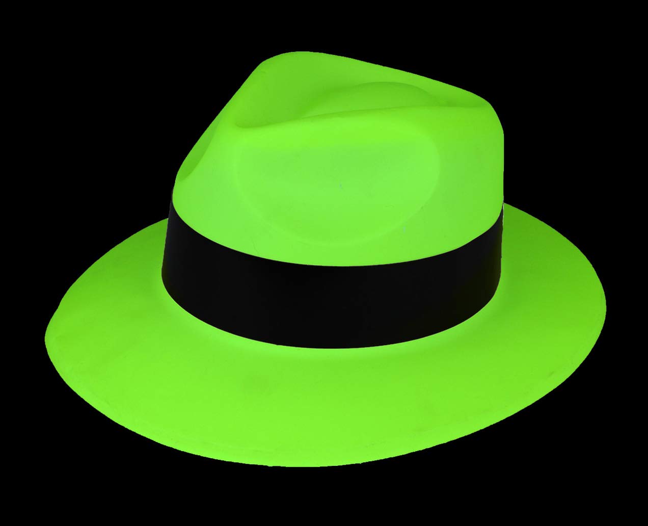 Glowtopia Neon Coloured Gangster Hats Bright Party (12 Pack, Green)