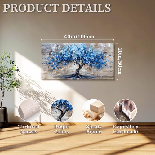 SERIMINO Tree of Life Large Wall Art Prints, Blue Tree Abstract Canvas Art Wall Decor, Nature Plant Artwork for Walls, Modern Aesthetic House Decorations Living Room Bedroom Home Office 20"X40"