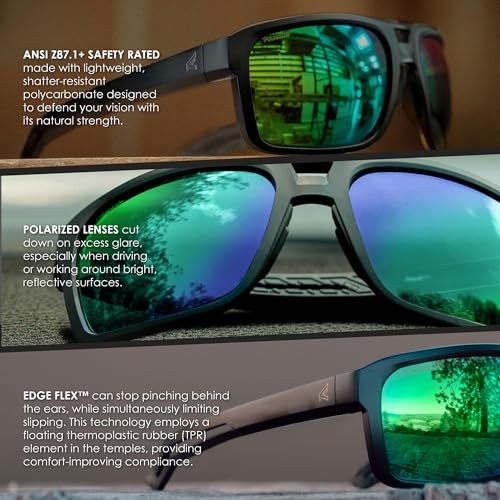 Image of EDGE Highline ANSI Z87 Safety Sunglasses for Men, Polarized for Fishing, Mirrored Tinted Lenses Eyewear, 99% UV Protection