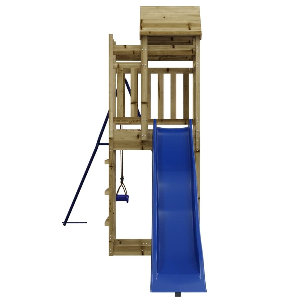 Wieża do zabawy z impregnowanego ciśnieniowo drewna sosnowego ze zjeżdżalnią falista, pojedyncza huśtawka i piaskownica, platforma 118 cm, zabawka ogrodowa dla dzieci w wieku od 3 do 8 lat na